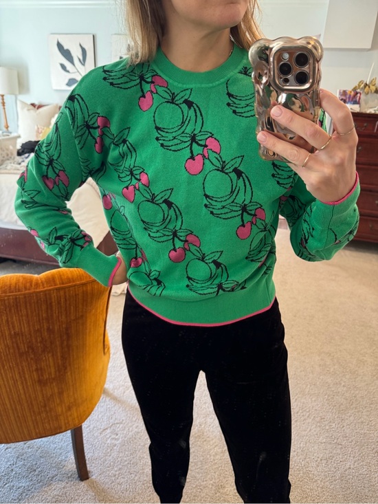 Scotch & Soda Sweaters - Scotch & Soda Green Crewneck Sweater with Pink Fruit Motif